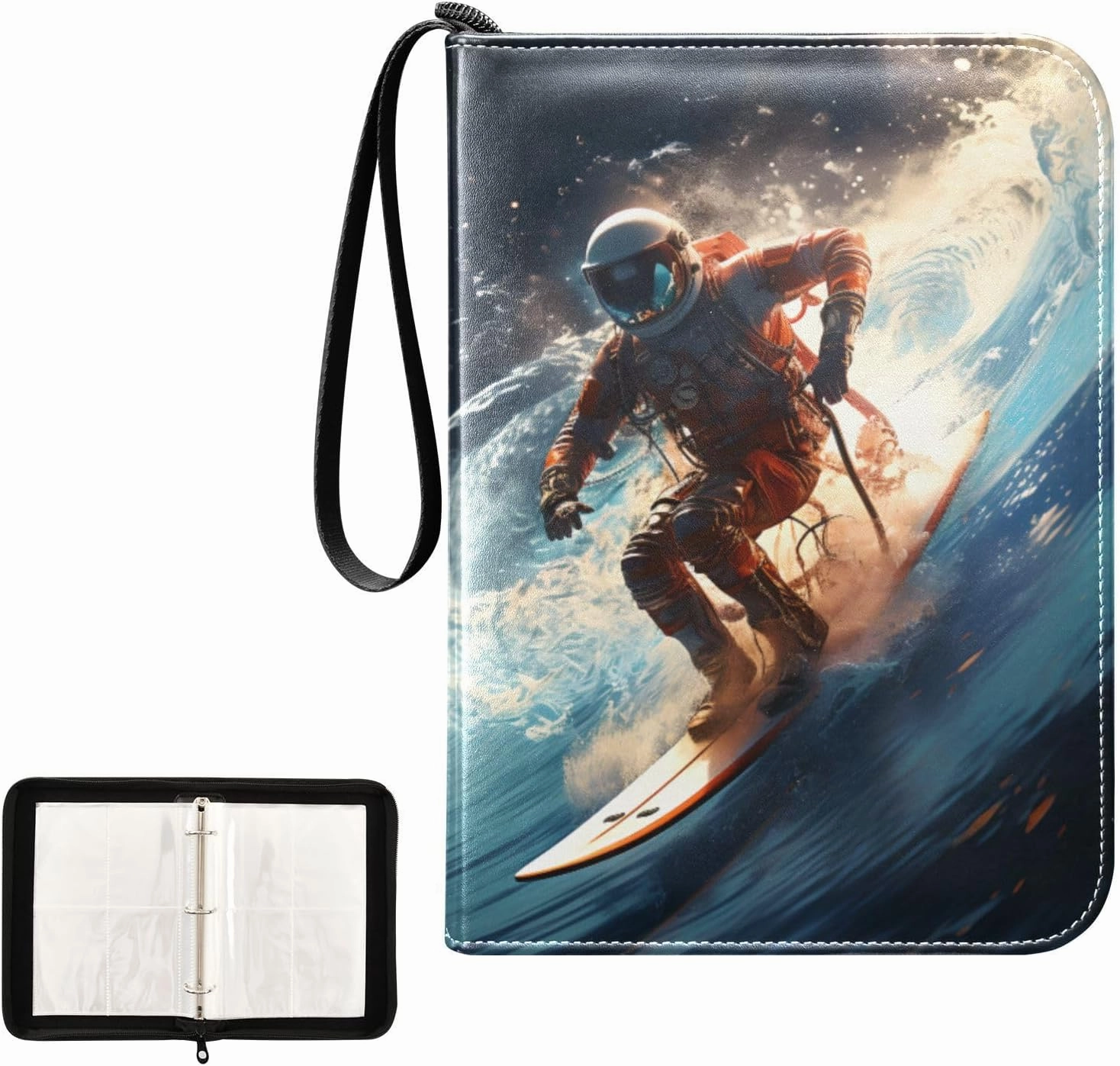 4 Pockets Trading Card Album Holder Book Folder Sports Card Binder Surfing 1 400 Double Side Pockets for 3 Ring Binder Zipper