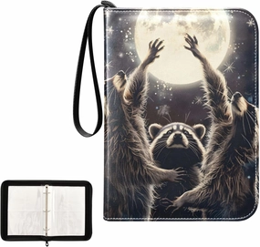 4 Pockets Trading Card Album Holder Book Folder Sports Card Binder Three Raccoons 400 Double Side Pockets for 3 Ring Binder Zipper