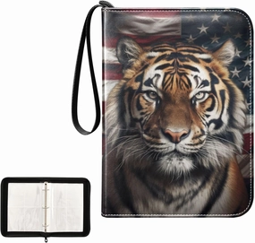 4 Pockets Trading Card Album Holder Book Folder Sports Card Binder Tiger Flag 400 Double Side Pockets for 3 Ring Binder Zipper