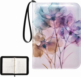 4 Pockets Trading Card Album Holder Book Folder Sports Card Binder Transparent Flowers 400 Double Side Pockets for 3 Ring Binder Zipper