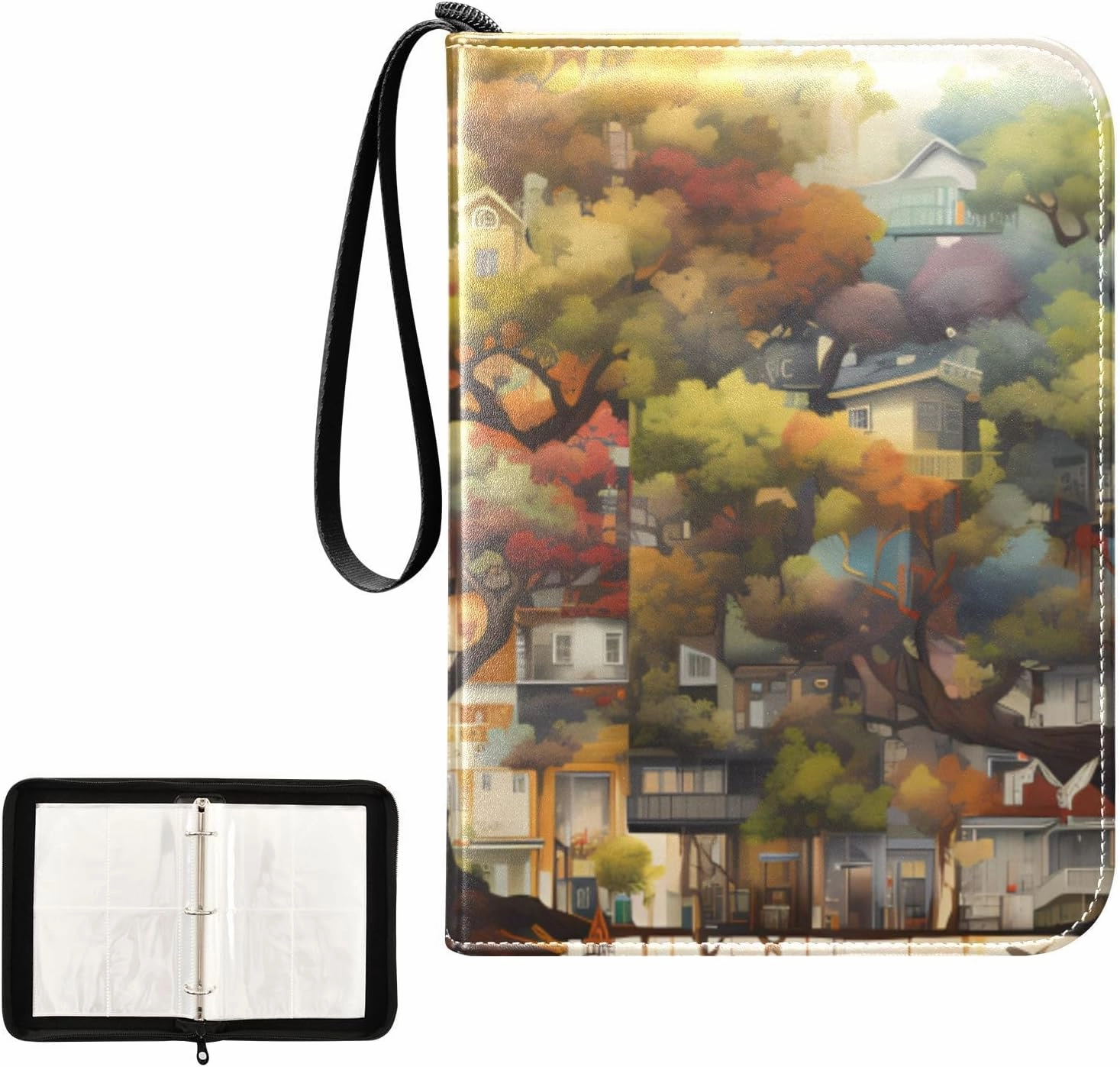 4 Pockets Trading Card Album Holder Book Folder Sports Card Binder Tree House 400 Double Side Pockets for 3 Ring Binder Zipper