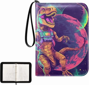 4 Pockets Trading Card Album Holder Book Folder Sports Card Binder Tyrannosaurus Astronauts 400 Double Side Pockets for 3 Ring Binder Zipper