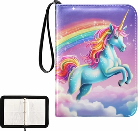 4 Pockets Trading Card Album Holder Book Folder Sports Card Binder Unicorn Rainbow 5 400 Double Side Pockets for 3 Ring Binder Zipper