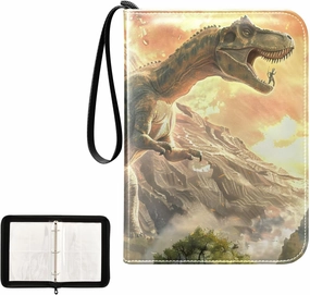 4 Pockets Trading Card Album Holder Book Folder Sports Card Binder Volcano Dinosaur 400 Double Side Pockets for 3 Ring Binder Zipper