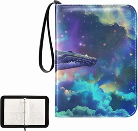 4 Pockets Trading Card Album Holder Book Folder Sports Card Binder Whale Night Sky 400 Double Side Pockets for 3 Ring Binder Zipper