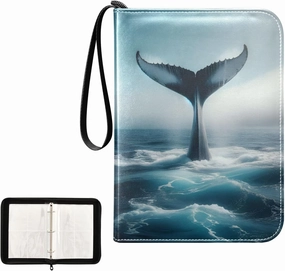 4 Pockets Trading Card Album Holder Book Folder Sports Card Binder Whale Tail 400 Double Side Pockets for 3 Ring Binder Zipper