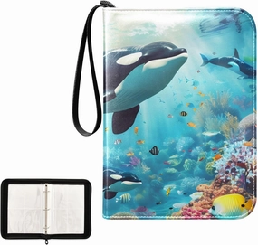 4 Pockets Trading Card Album Holder Book Folder Sports Card Binder Whales Family 400 Double Side Pockets for 3 Ring Binder Zipper