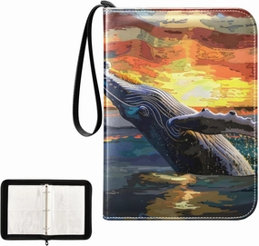 4 Pockets Trading Card Album Holder Book Folder Sports Card Binder Whales Sunsets Flag 400 Double Side Pockets for 3 Ring Binder Zipper