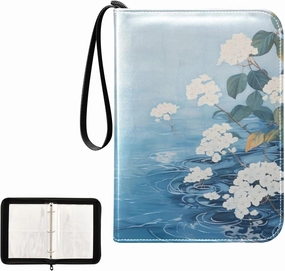 4 Pockets Trading Card Album Holder Book Folder Sports Card Binder White Hydrangea 400 Double Side Pockets for 3 Ring Binder Zipper