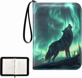 4 Pockets Trading Card Album Holder Book Folder Sports Card Binder Wolf Polar Lights 400 Double Side Pockets for 3 Ring Binder Zipper