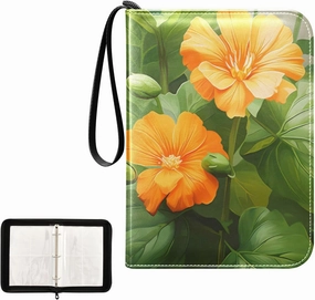 4 Pockets Trading Card Album Holder Book Folder Sports Card Binder Yellow Flower 400 Double Side Pockets for 3 Ring Binder Zipper