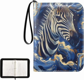 4 Pockets Trading Card Album Holder Book Folder Sports Card Binder Zebra Starry Sky 400 Double Side Pockets for 3 Ring Binder Zipper