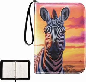 4 Pockets Trading Card Album Holder Book Folder Sports Card Binder Zebra Sunset 400 Double Side Pockets for 3 Ring Binder Zipper