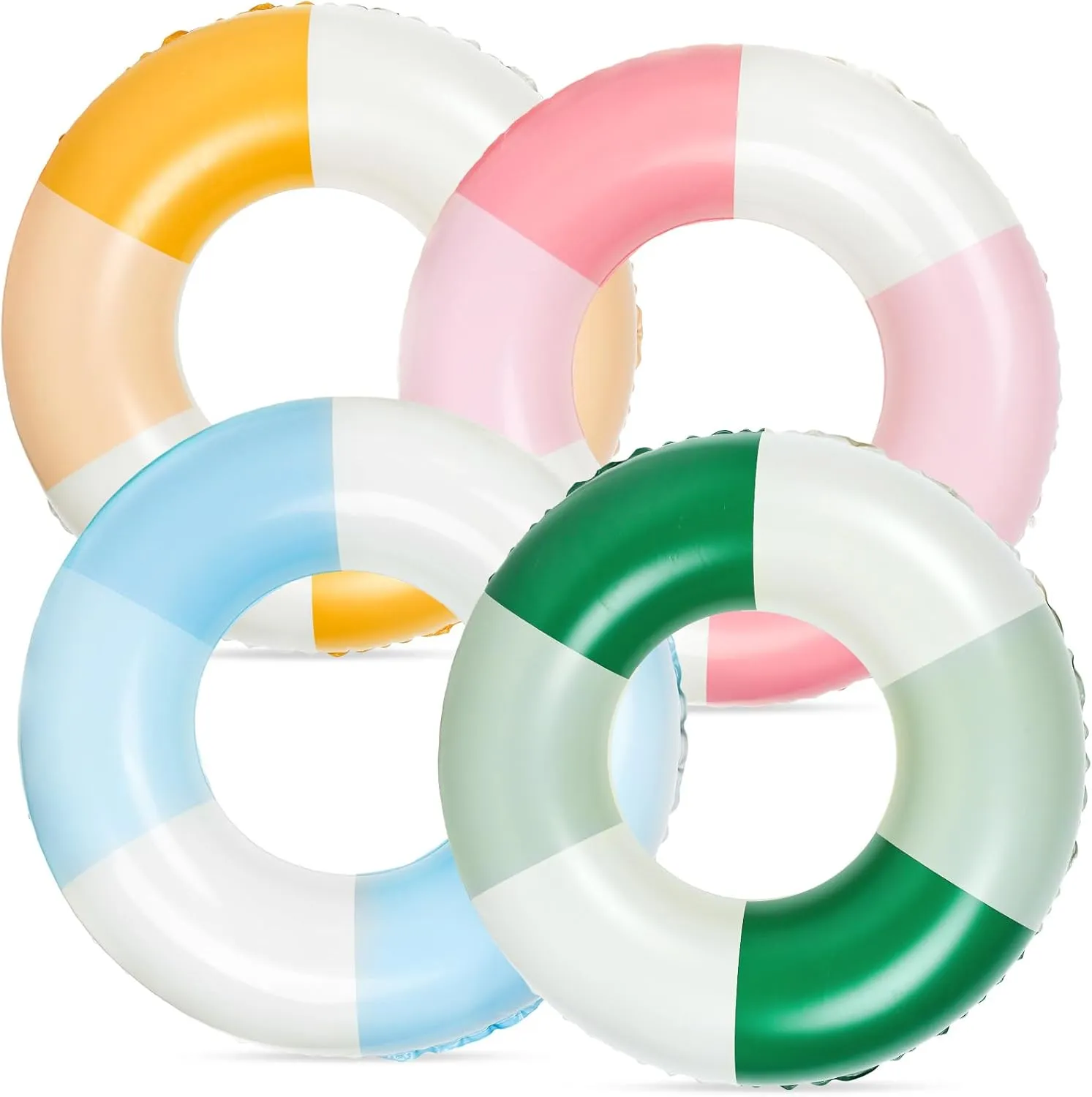 4Pcs Inflatable Pool Float 4 Colors Retro Striped Swim Rings Swimming Pool Tubes for Adults Teens Summer Beach Bachelorette Party, 30 x 14in