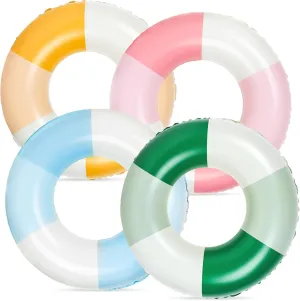 4Pcs Inflatable Pool Float 4 Colors Retro Striped Swim Rings Swimming Pool Tubes for Adults Teens Summer Beach Bachelorette Party, 30 x 14in