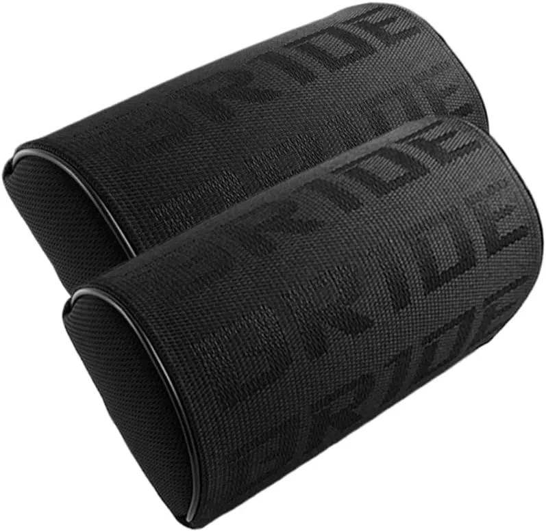 4PCS JDM Bride Racing Gradation for Car Seat Neck Rest Headrest Pillow with Seat Belt Cover Combo, Fabric Bucket seat Material (Black)