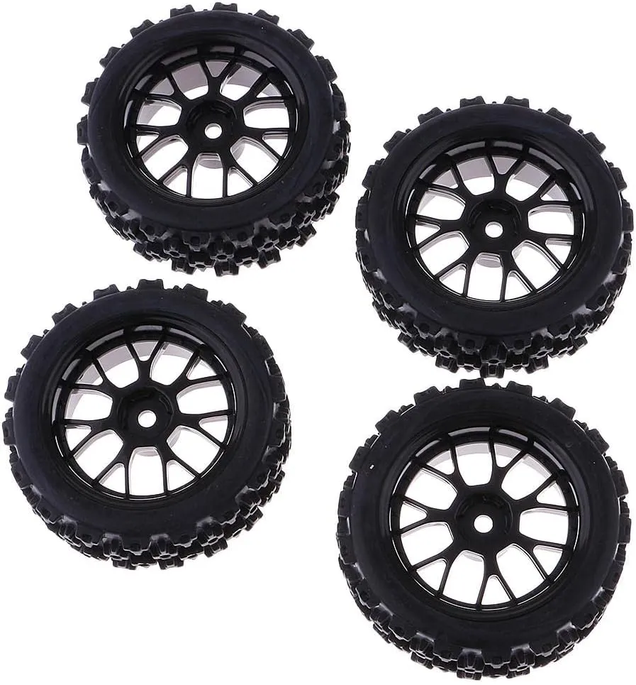 4pcs Rubber RC Racing Tires Wheel Rim for 1/10 HSP HPI Rally Car Truck - Soft Tires with Strong Grip - Best Replacement for RC Vehicles
