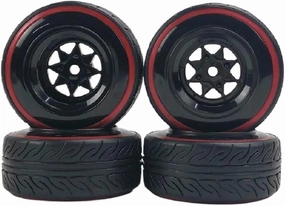4pcs 9mm Offset 1/10 Scale Plastic Wheel Rim with 12mm Nut and Soft Insert Tire Compatible with RC Car Drift and On Road Touring Models
