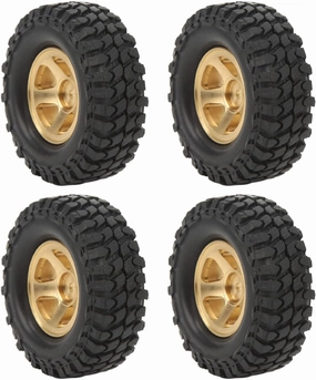 4Pcs Brass Wheel Hubs and Soft Rubber Tires Set for FCX24 1/24 RC Crawler Car