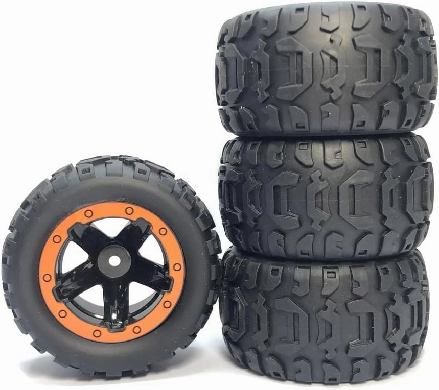 4pcs/Set Remote Control Vehicle Tires Fit The 1/16 1/14 1/12 RC Car Off-Road Vehicle Hub Modification and Opgrading Accessories (Orange)