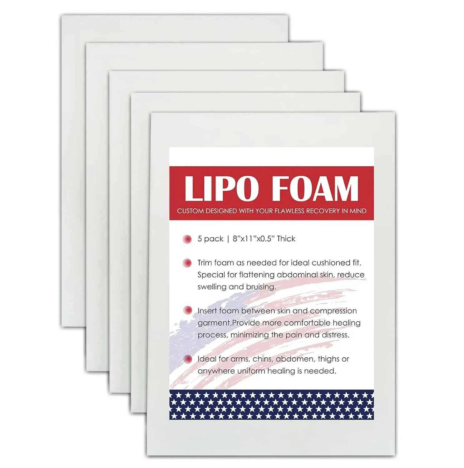 5 Pack Lipo Foam Pads for Post Surgery Ab Board Liposuction Surgery Flattening Abdominal Compression Garments Lipo Foam Sheets 8" x 11"