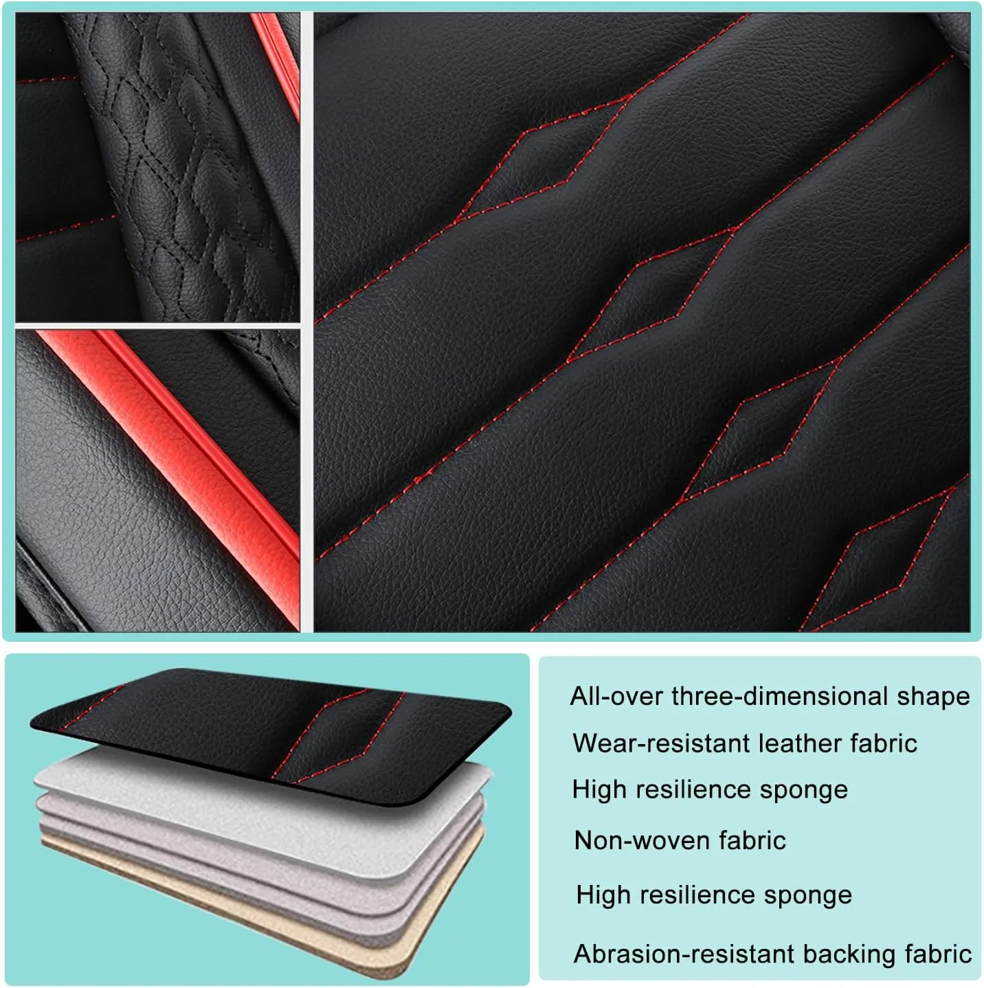 5 Seat Covers for Hyundai Elantra 2002-2024 Napa Leather Seat Covers Water and Dust Resistant Soft Car Seat Protectors Comfortable Car Seat Covers with Airbags (Black Blue Bars, Luxury)