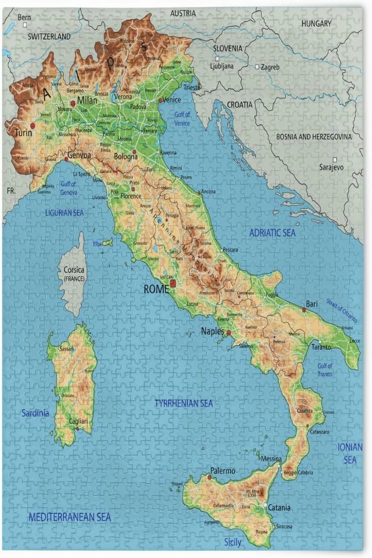 500 Piece Jigsaw Puzzles for Adults Italy Physical Map Puzzles Educational Games Brain Challenge Home Decoration Jigsaw Puzzles 500 Pieces for Youth Children Family Games Toy Best Gift