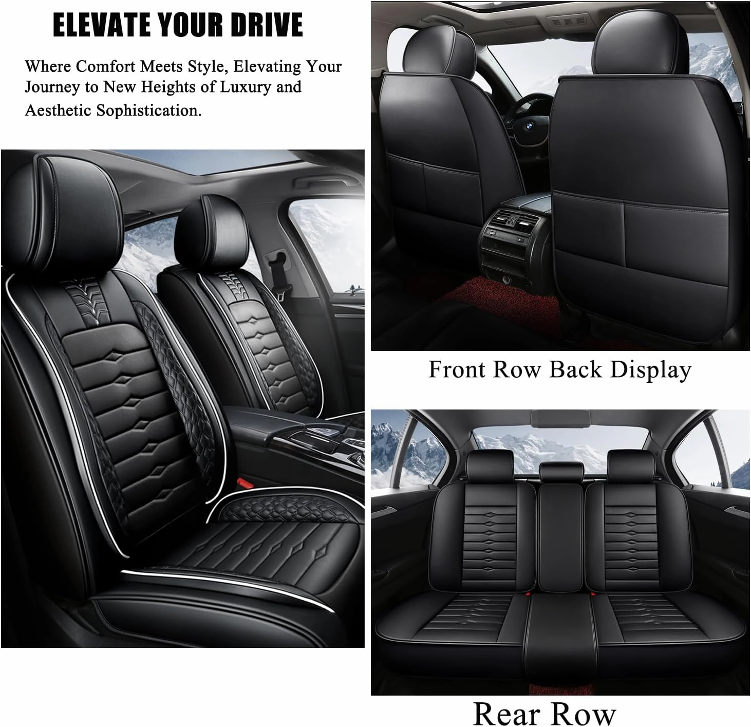 5 Seat Covers for Genesis GV80 2021-2025 Napa Leather Seat Covers Water and Dust Resistant Soft Car Seat Protectors Comfortable Car Seat Covers with Airbags (Black White Bars, Standard)