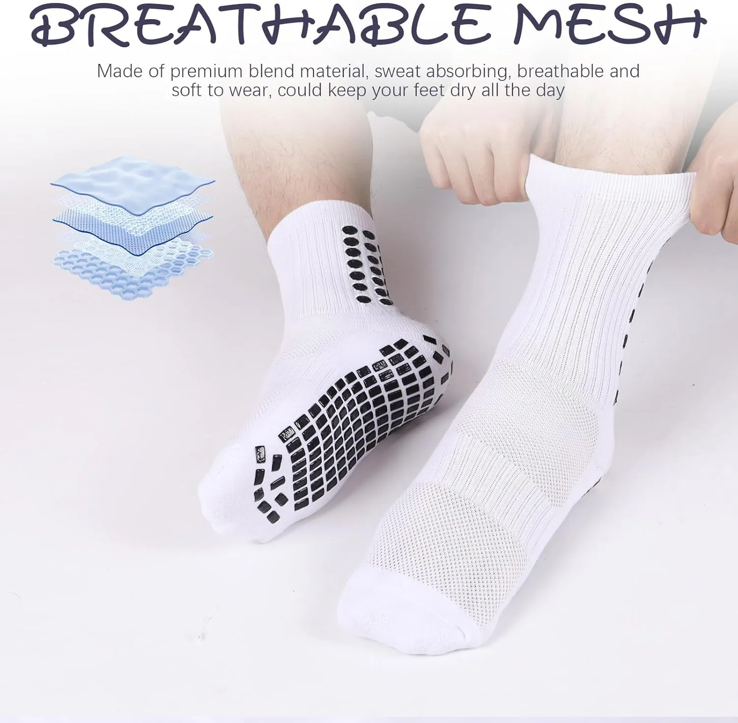 6 Pairs Kids Grip Soccer Socks Cushioned Non Slip Football Athletic Sports Socks for Boys Girls