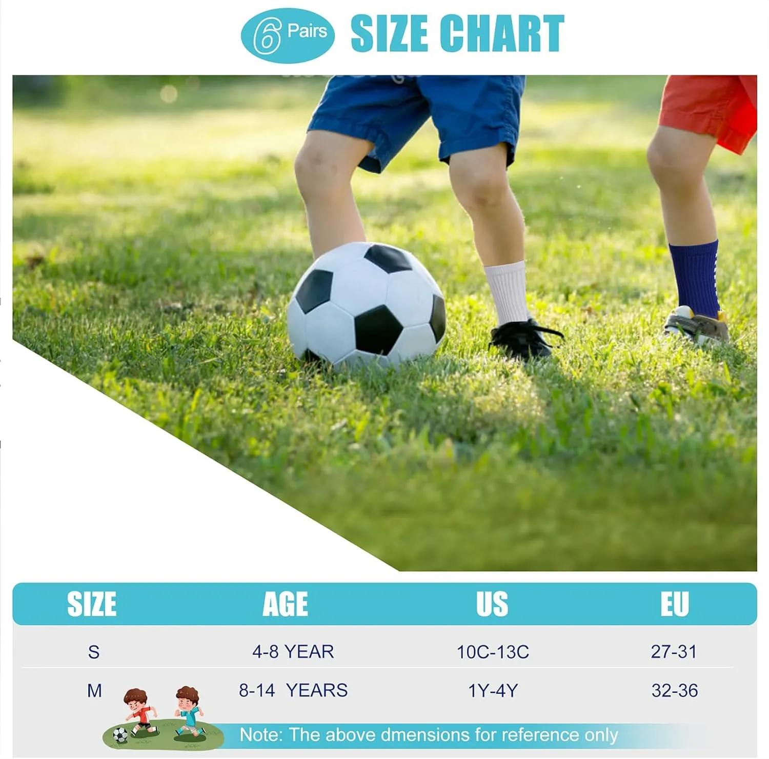 6 Pairs Kids Grip Soccer Socks Cushioned Non Slip Football Athletic Sports Socks for Boys Girls