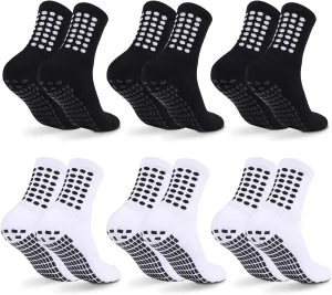 6 Pairs Kids Grip Soccer Socks Cushioned Non Slip Football Athletic Sports Socks for Boys Girls