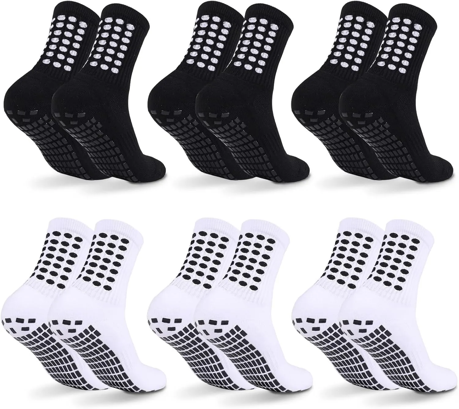 6 Pairs Kids Grip Soccer Socks Cushioned Non Slip Football Athletic Sports Socks for Boys Girls