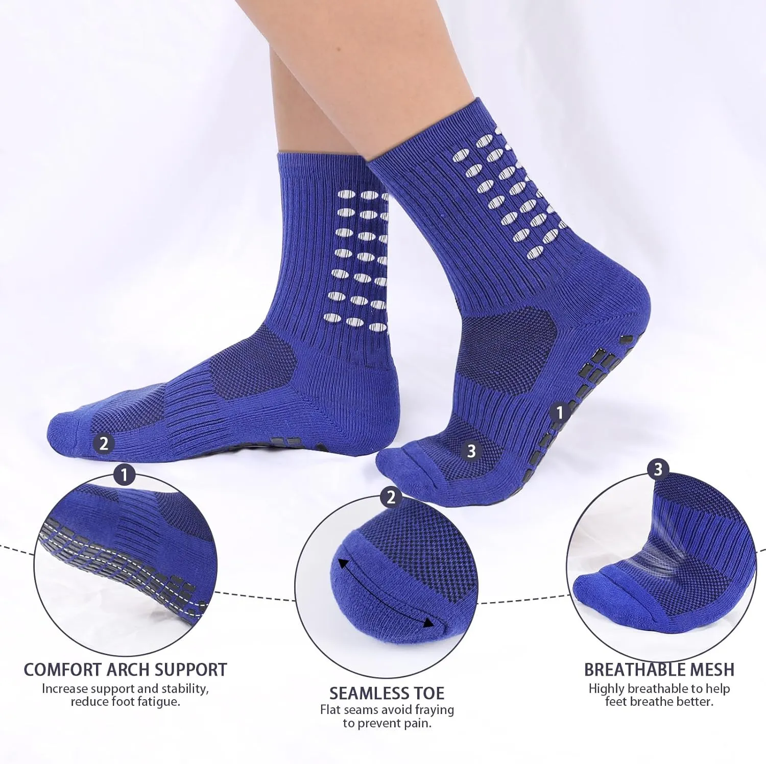 6 Pairs Kids Grip Soccer Socks Cushioned Non Slip Football Athletic Sports Socks for Boys Girls