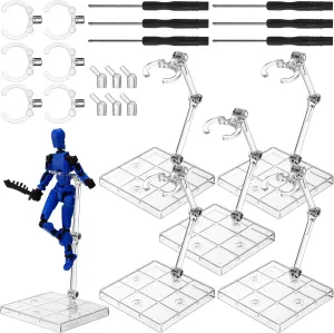 6 Set Action Figure Stand Assembly Action Figure Display Holder Base with Screwdriver Plastic Doll Model Support Stand for 6 Inch 1/144 Hg/rg Doll Model Toy