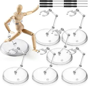 6 Set Action Figure Stand with Screwdriver Plastic Doll Stand Doll Display Holder Base Clear Action Figure Accessories for 1/144 Hg/RG Model Toy(Round)