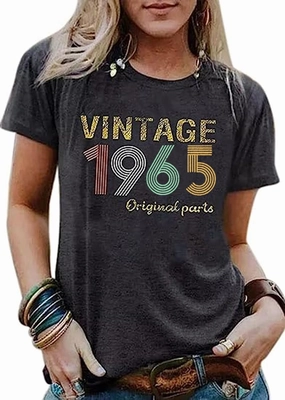 60th Birthday Gift Shirts Vintage 1965 Shirt for Women Letter Print Retro Party Tops Short Sleeve Casual Tee