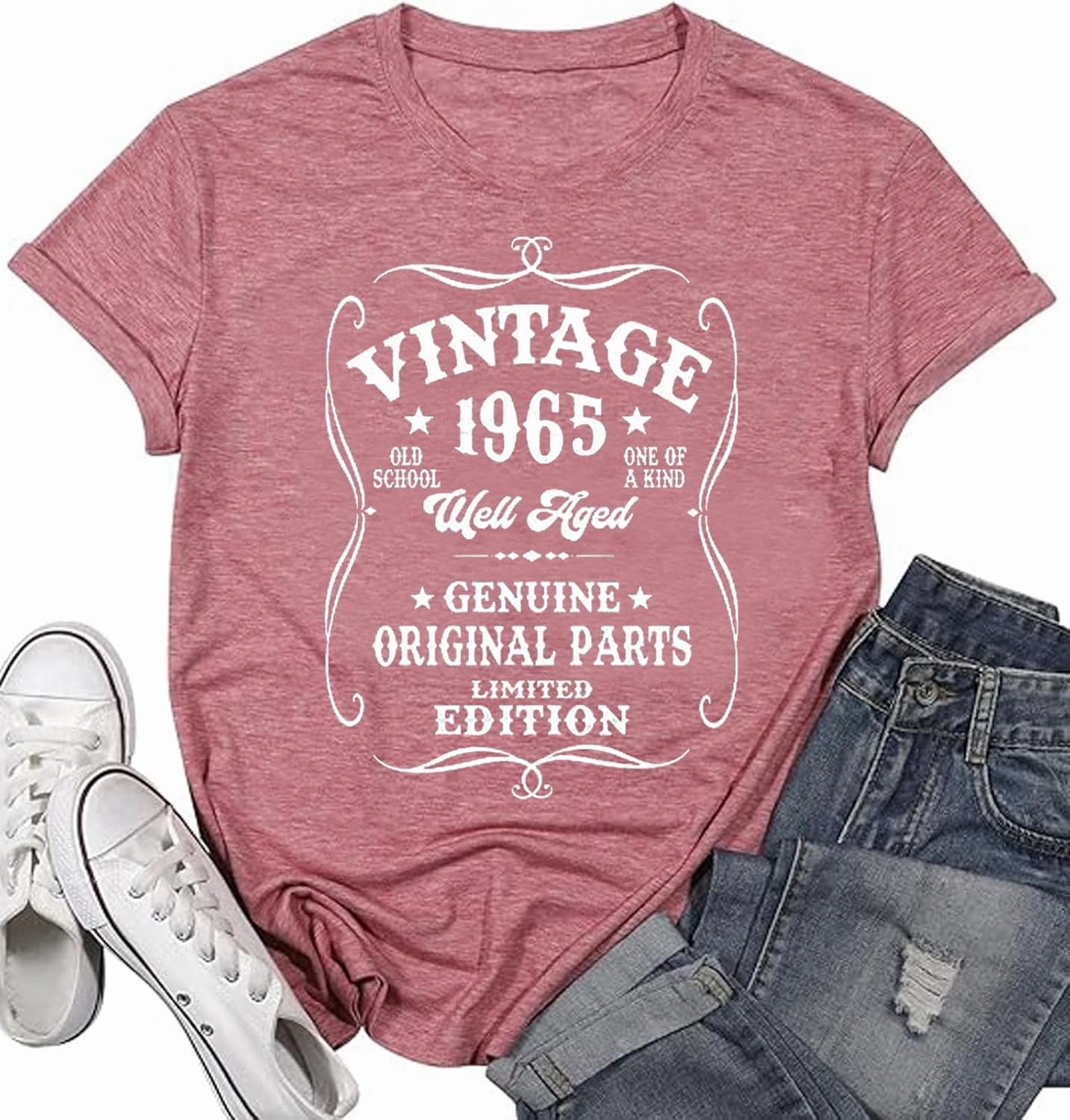 60th Birthday Gift Shirts Vintage 1965 Shirt for Women Letter Print Retro Party Tops Short Sleeve Casual Tee
