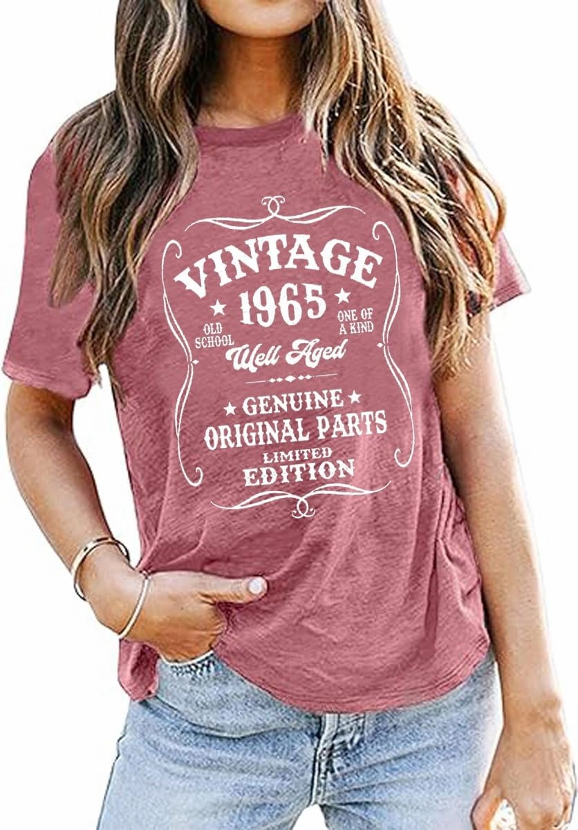 60th Birthday Gift Shirts Vintage 1965 Shirt for Women Letter Print Retro Party Tops Short Sleeve Casual Tee