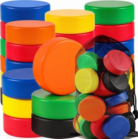6/30PCS Sport Foam Hockey Pucks, 3 Inch Mini Soft Foam Hockey Pucks with Mesh Bag Colored for Kids Adult Indoor Outdoor Use Sport Game Classic Training and Practicing