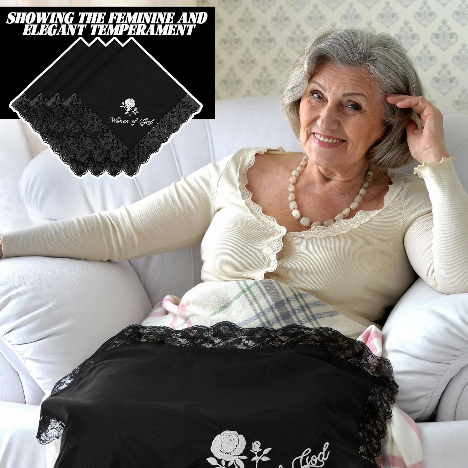 6 Pack 23'' Lap Scarf for Women Church with Lace Christian Satin Handkerchief for Funeral Church Group Skirts
