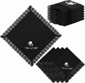 6 Pack 23'' Lap Scarf for Women Church with Lace Christian Satin Handkerchief for Funeral Church Group Skirts