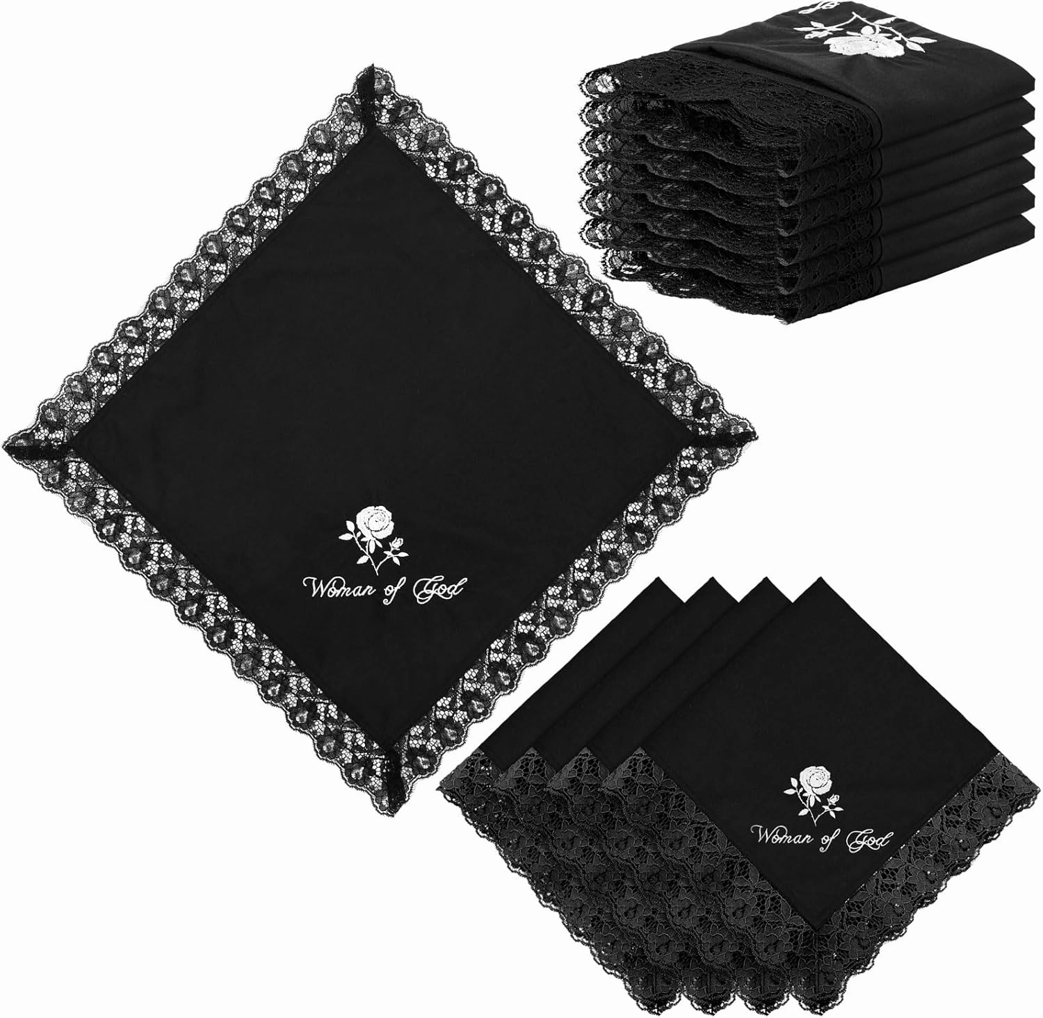 6 Pack 23'' Lap Scarf for Women Church with Lace Christian Satin Handkerchief for Funeral Church Group Skirts