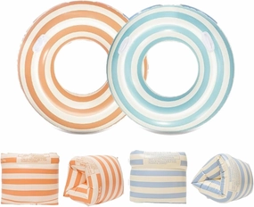 6Pcs Striped Inflatable Pool Floats Swim Rings PVC Pool Arm Floaties for Adults Summer Hawaiian Beach Party Decor (Blue, Orange)