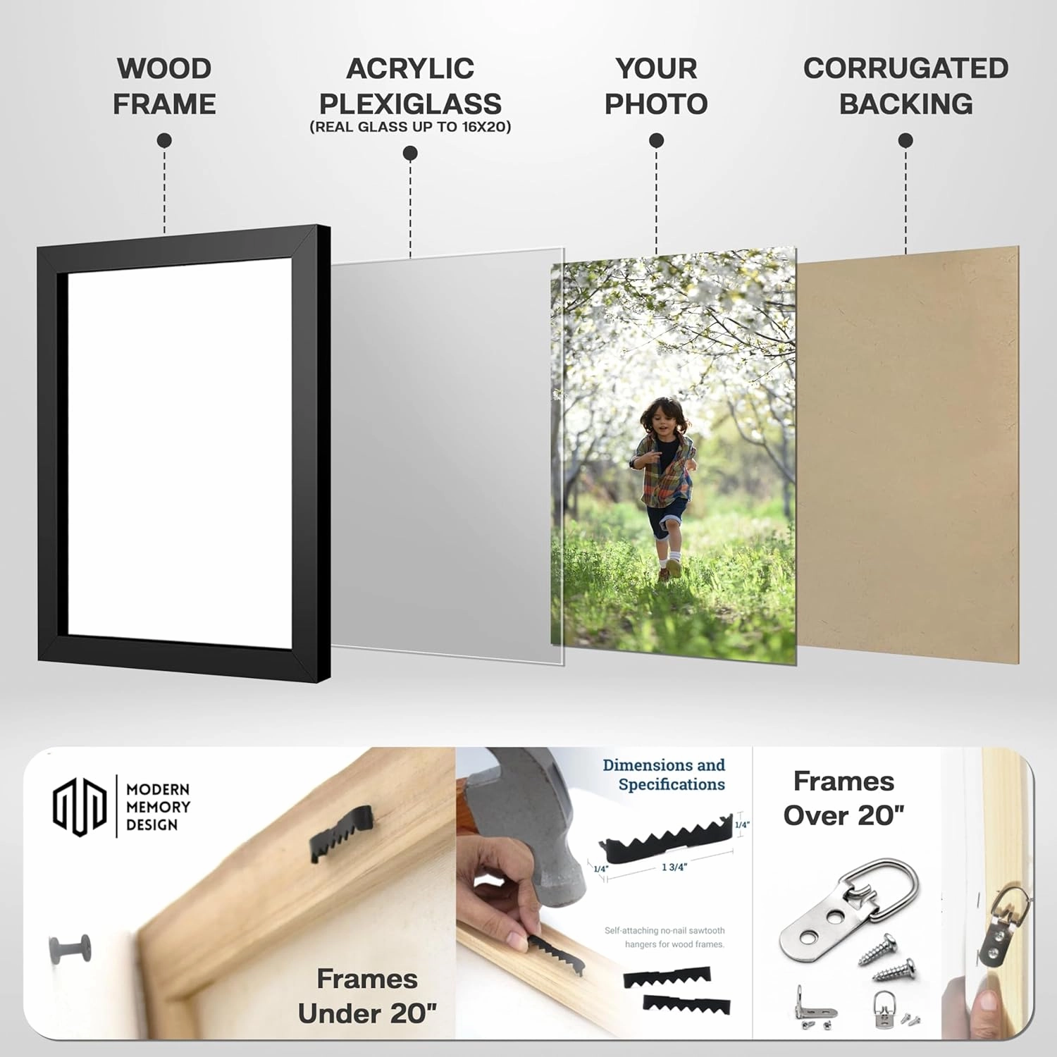 7x11 Black Picture Frame Real Glass Wall Hanging | 11x7 Living Room Artwork Poster Photo Print