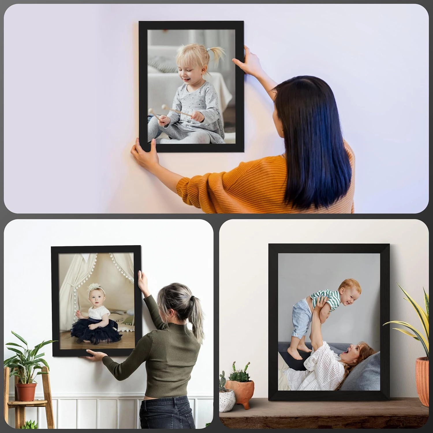 7x11 Black Picture Frame Real Glass Wall Hanging | 11x7 Living Room Artwork Poster Photo Print
