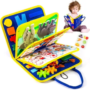 8-in-1 Busy Board Educational Montessori Learning Toys for 1 2 3 4 Year Old Boys & Girls Preschool Toddler Learning Travel Activities Gifts Toys for Learning Fine Motor Skills