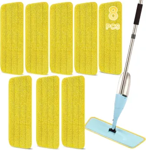 8 Pack Microfiber Spray Mop Replacement Heads for Wet/Dry Mops Reusable Replacement Refills Fits for Bona Hardwood Floor Replacement Cleaning Head (Yellow)