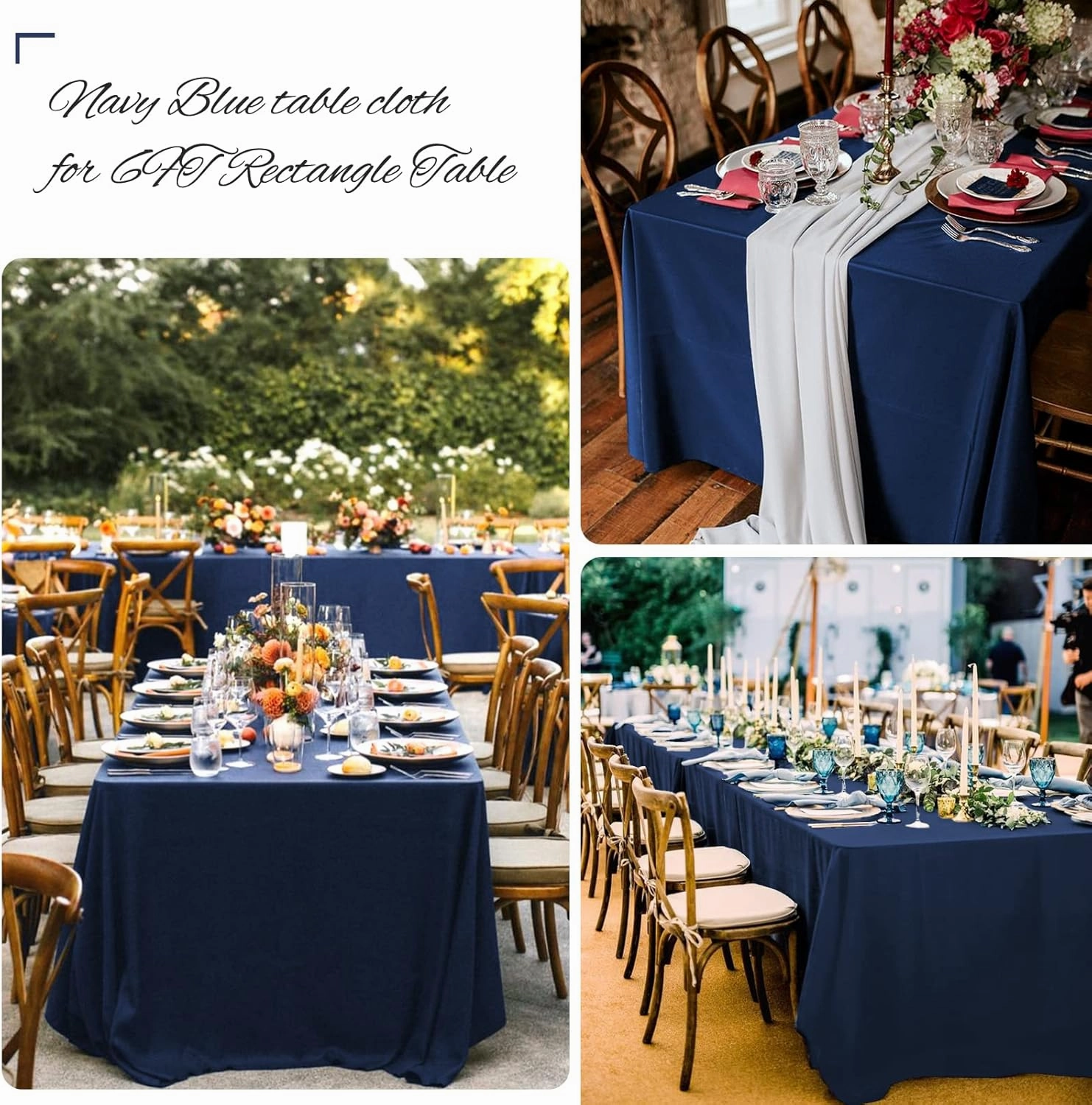 8 Pack 60 x 126 Inch Rectangle Tablecloth, Navy Blue Tablecloth for 8 Feet Rectangle Tables, Stain and Wrinkle Resistant Washable Fabric Table Cloth for Wedding Dining Table Buffet Parties Camping