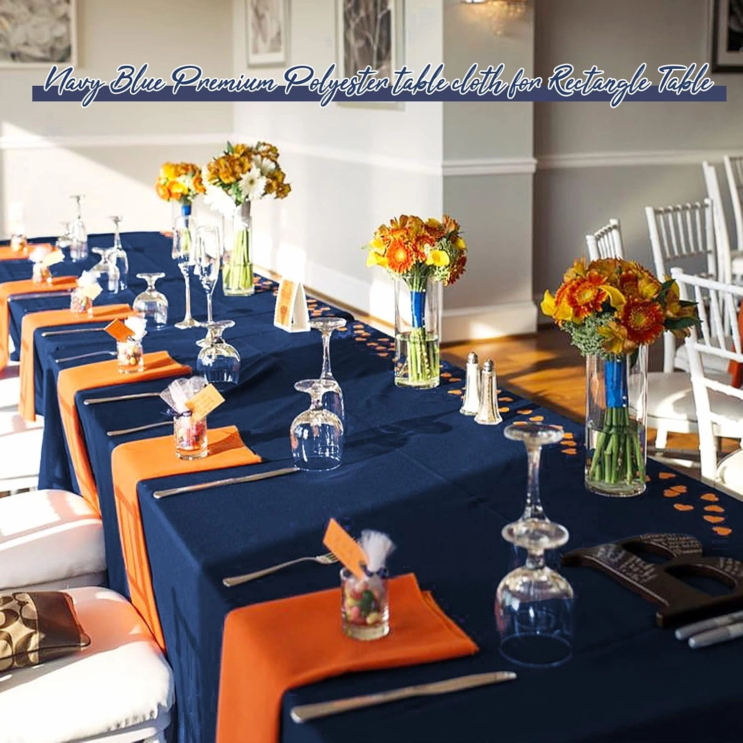 8 Pack 60 x 126 Inch Rectangle Tablecloth, Navy Blue Tablecloth for 8 Feet Rectangle Tables, Stain and Wrinkle Resistant Washable Fabric Table Cloth for Wedding Dining Table Buffet Parties Camping
