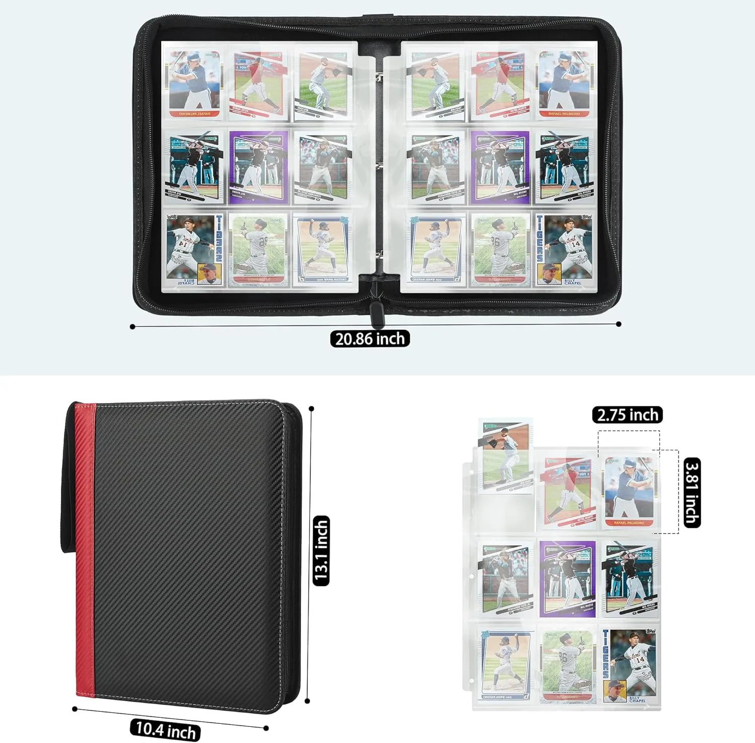 9 Pockets Trading Card Binder with Sleeves Card Organizer, 900 Double Sided Pocket PU Card Collection Binder, Baseball Binder,for Sports Card, MTG, TCG Yugioh Card (Red)